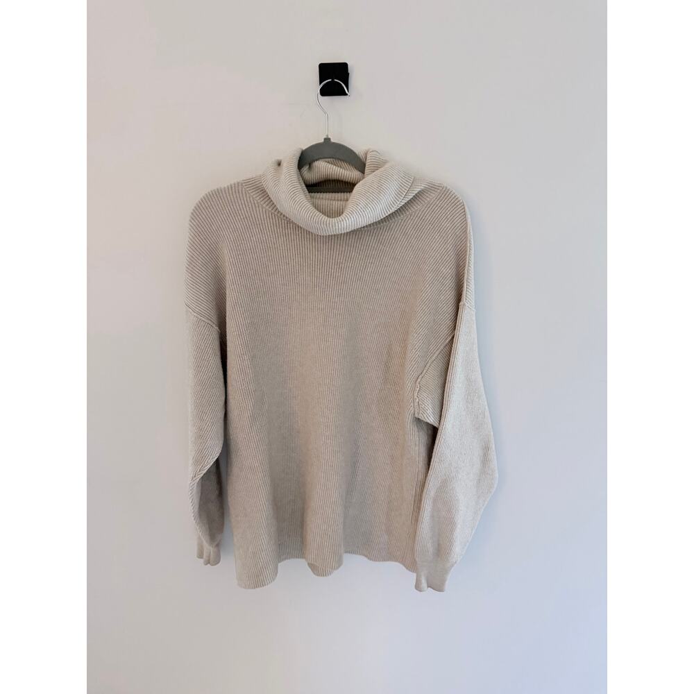 Free People Cream Textured Softly Structured Knit Turtleneck Sweater-Size Small - Picture 2 of 7
